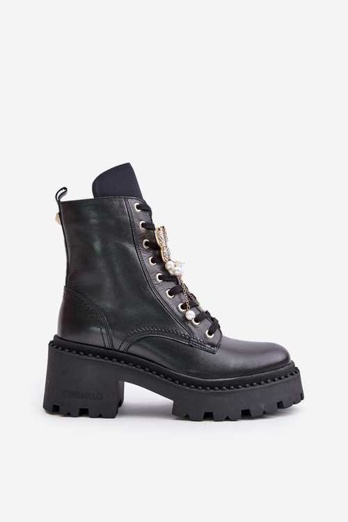 Kožené Pracovné Čižmy Pre Ženy S Motýľom Čierne CheBello 4590