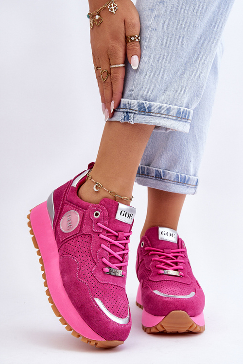 Dámské semišové sportovní boty na platformě GOE LL2N4002 Fuchsia