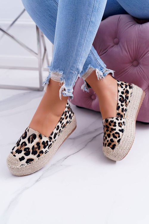 Hnedý posuvný leopard espadrilles Zadie