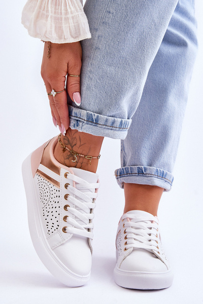 Klasické Sportovní Boty S Prolamovaným Vzorem Bílá- Růžové-zlato Happier