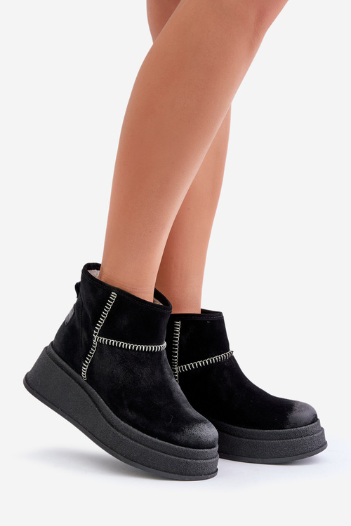 Kožené Semišové Sněhule Boty Na Platformě A Podpatku Hnědé Maciejka 06769-01 Černé