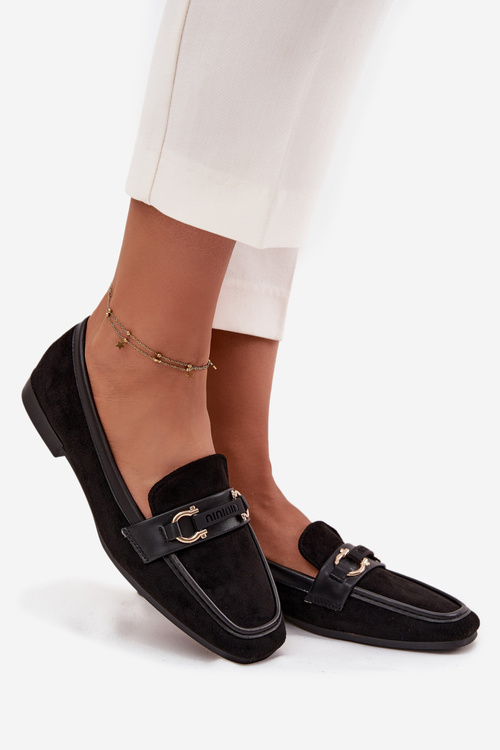 Mokasiny Loafersy Dámské S Ozdobným Prvkem Černé Evelora