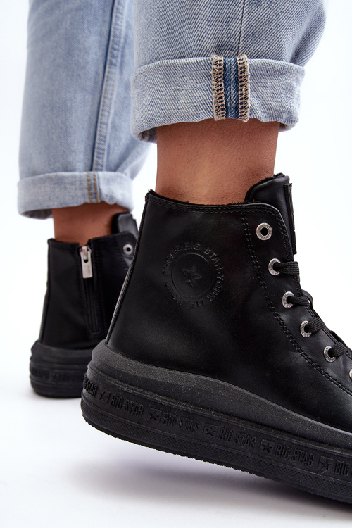 Dámské zipové boty s podšívkou tmavě černé Big Star MM274023