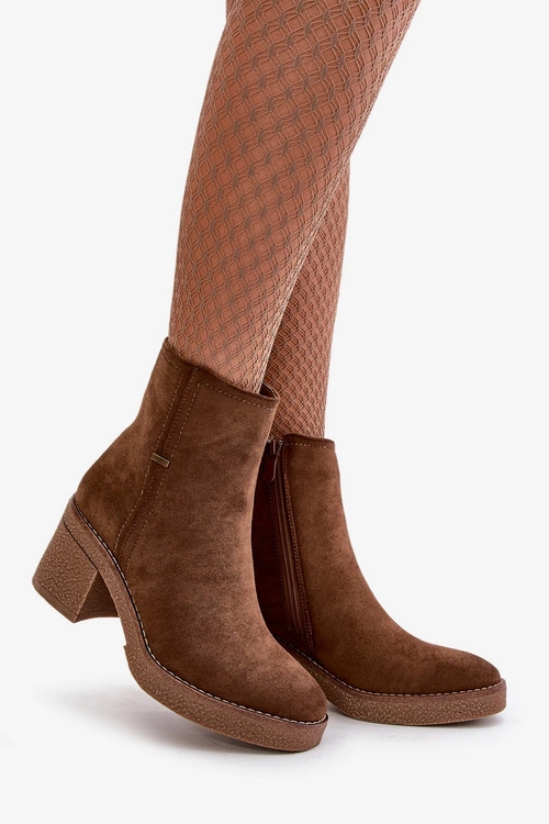 Dámske Čižmy Na Opätku Zateplené Eko Semišové Hnedé Arkesia