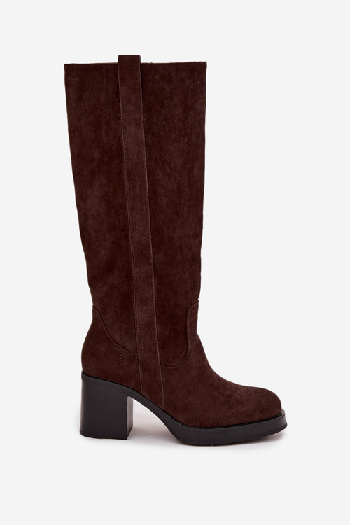 Dámske zateplené topánky na masívnom podpätku čokoládové Sanelle