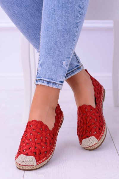 Lu Boo Boo Dámske baleríny Červené espadrilly s kvetmi Macarena