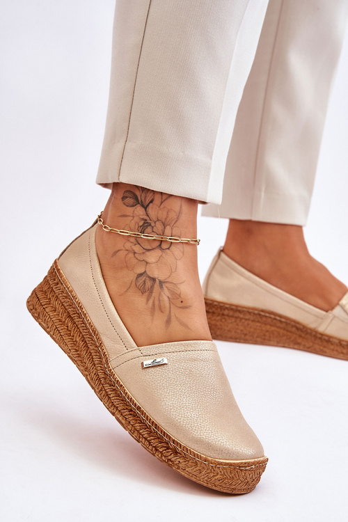 Dámské kožené espadrilky na klínu Béžová a zlatá Hadlee