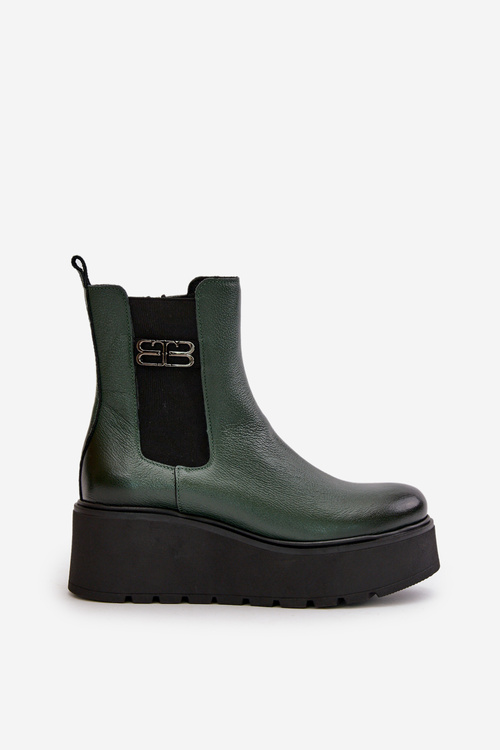 Zazoo 60498 Dámske Chelsea Čižmy Na Platforme A Opätku Tmavozelené