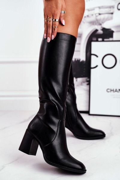 Dámské Kozačky Na Podpatku Teplé Černé Veronique