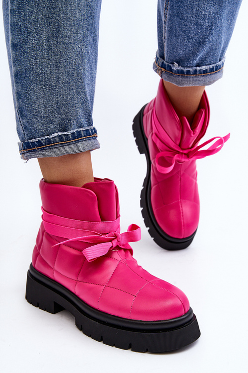 Dámske čižmy s prešívaním a šnurovaním ružové Bizzanti