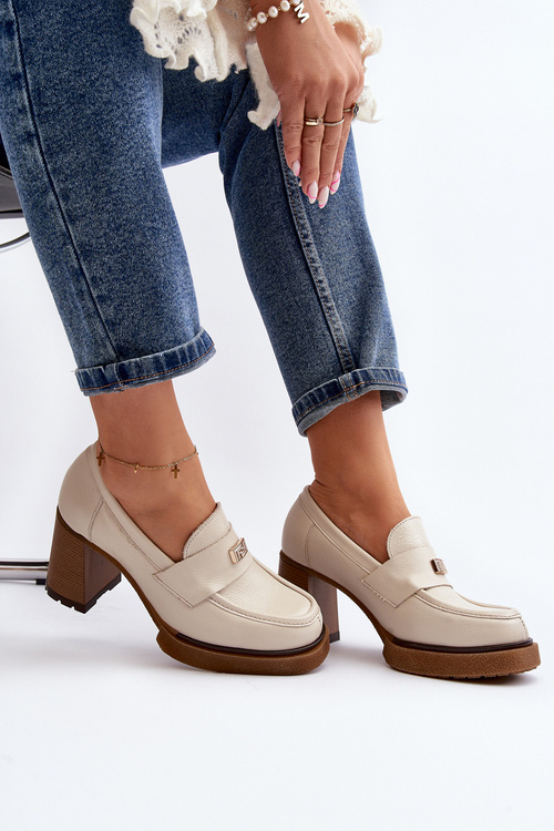 Kožené boty na sloupu se zlatým zdobením světle béžová Mikeyla