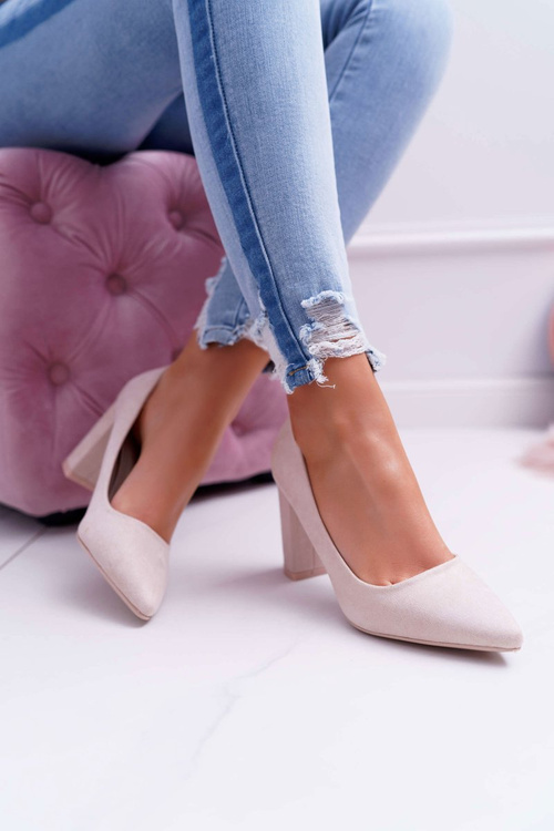 Dámské Lodičky Na Podpatku Semišové béžové Raspberry