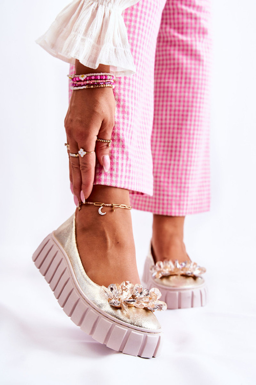 Kožené Baleríny Na Platformě S Ornamentem zlate Ladette