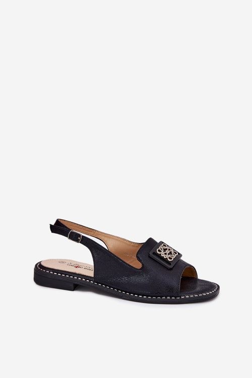 Elegantné Dámske Sandále Na Ploškom Opätku S Dekoráciou S.Barski KV51-082 Čierne