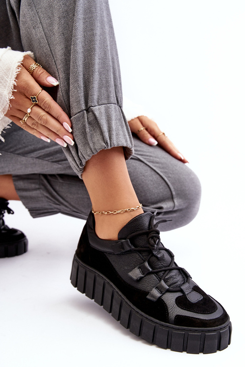 Dámske kožené športové topánky na platforme M01/1 Zazoo Black