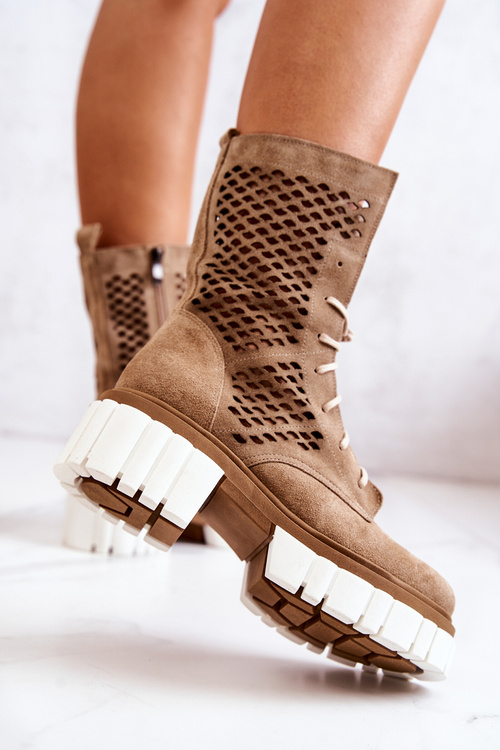 Pracovní kožené vysoké boty Nicole Camel 2706