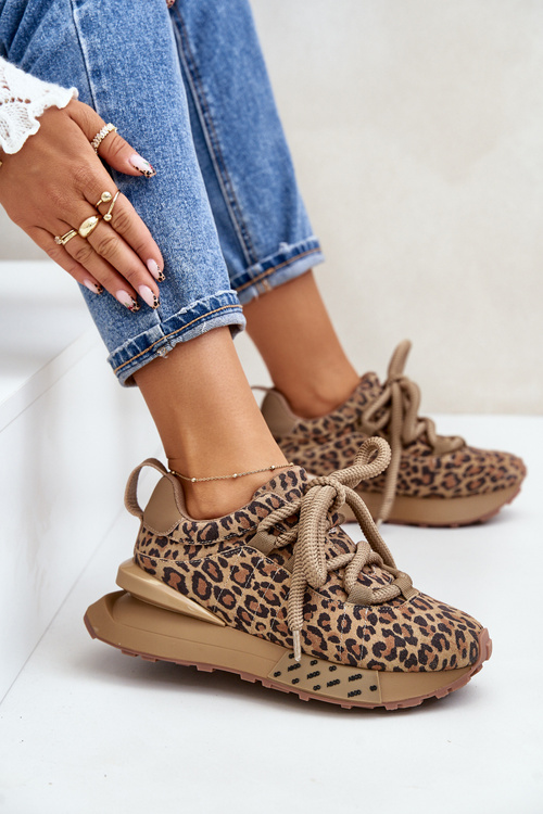Dámske Zamszové Tenisky Na Platforme S Hrubým Šnurovaním Leopard Artiker 55C0135 Hnedé