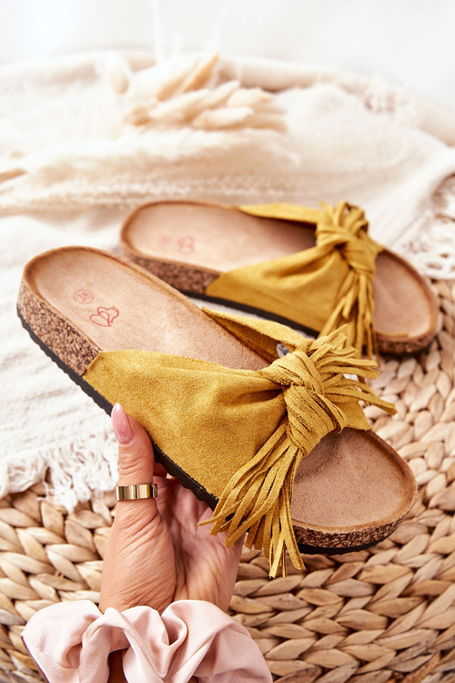 Papuče na korkovej podrážke žlté