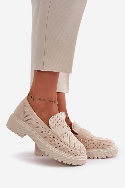 Dámske Dierkované Polobotky Mokasíny Svetlo Béžové Tannes