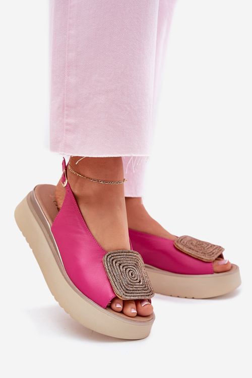 Zazoo 1786 Kožené Dámské Sandály Na Platformě S Ozdobou Fuchsie