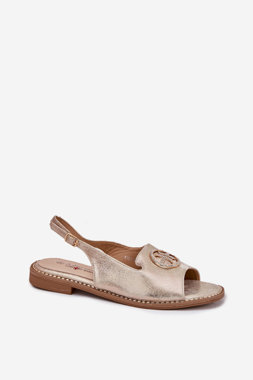 Dámské sandály na plochém podpatku s ozdobou S.Barski KV51-002 zlaté