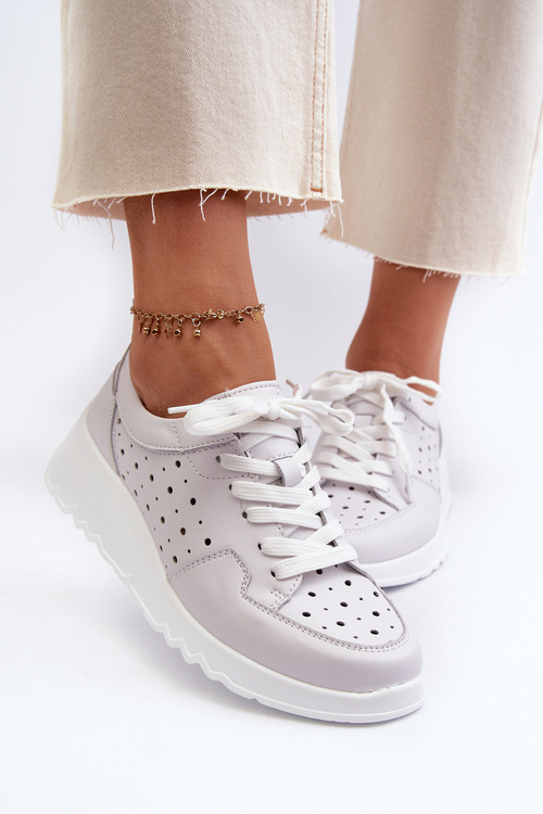 Dámské lodičky na klínku z přírodní kůže světle šedé S.Barski LR482