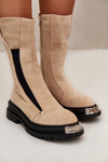 Semišové zateplené čižmy na plochom podpätku svetlo béžové Palimra