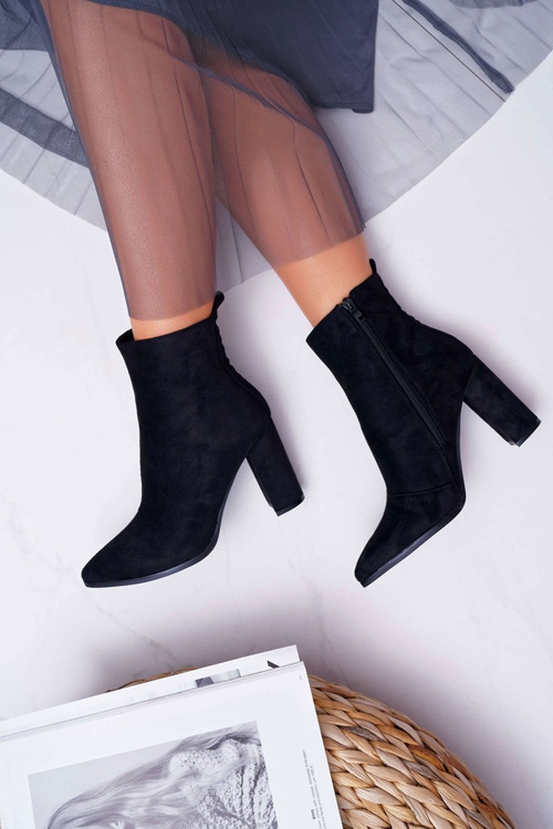 Dámské Kotníkové Boty Na Podpatku Se Zipem Semišové černé Ferol