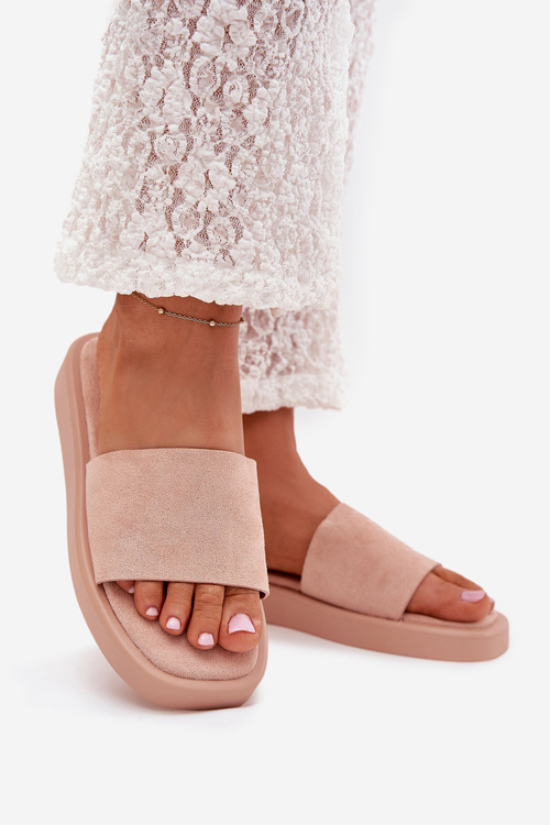 Dámské Pantofle Na Platformě Z Eko Semiše Špinavě Růžové Jorina