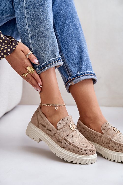 Dámske Polobotky Mokasíny So Zlatým Detailom Khaki Arilva