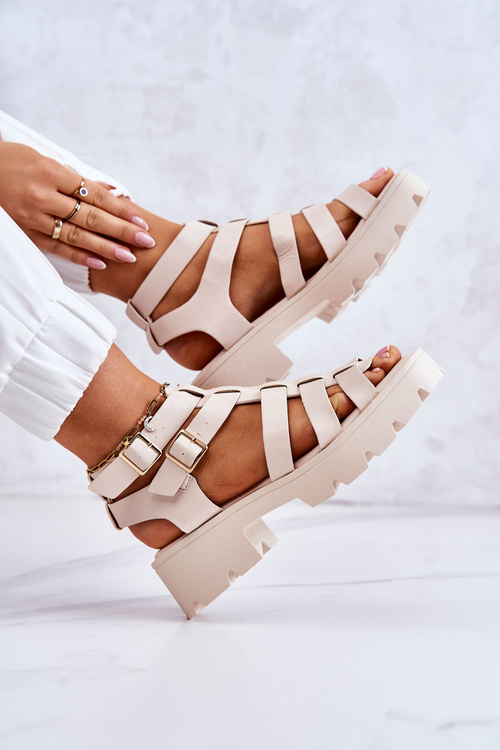 Kožené Sandály S proužky béžove Minorite