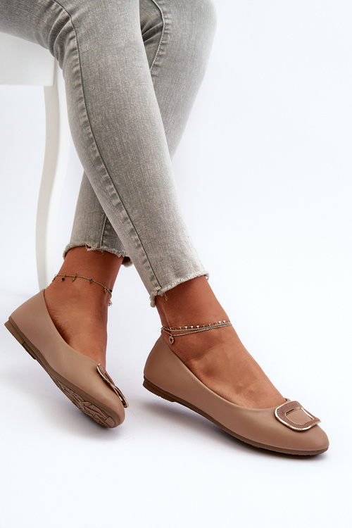 Baletky s ozdobou z ekokože tmavobežové Enicoria