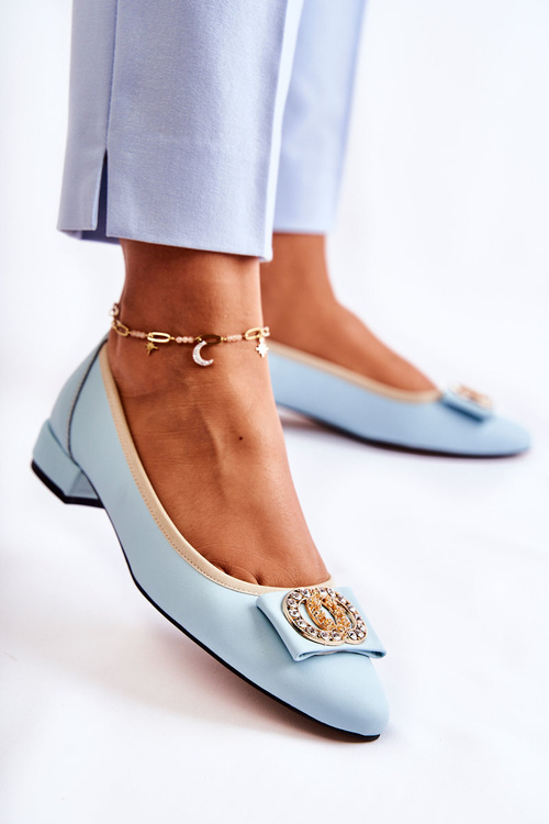 Kožené Baleríny S Bílou A Dekorací modre Joliet