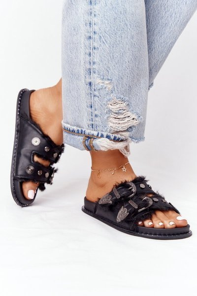 Nazouváky Se Sponami A Kožešinou Černé Lydia