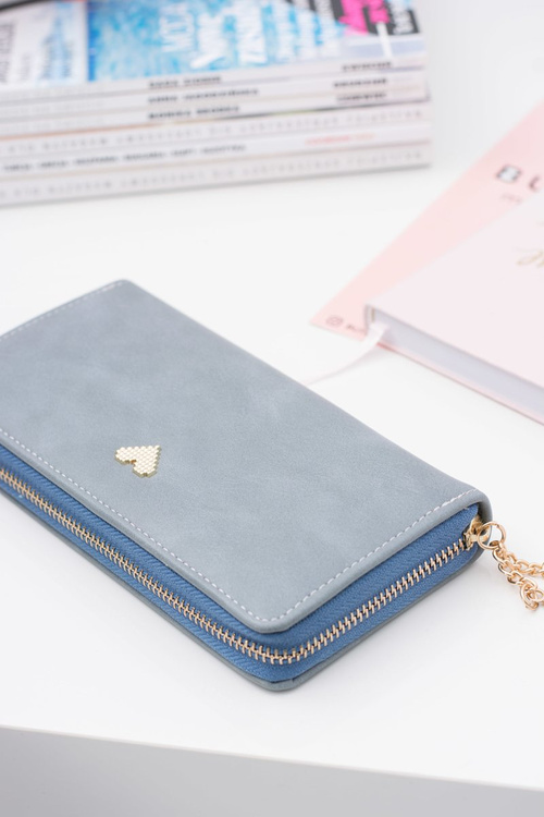 Blue Big Women's Wallet Keychain Golden Heart
