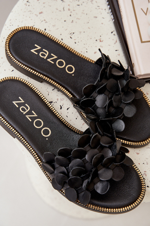 Zazoo 40381 Dámske Kožené Šľapky Na Plochéj Päte Čierne