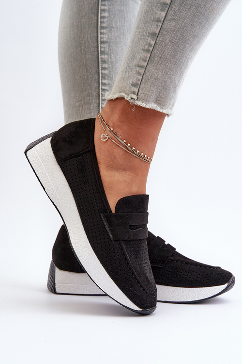 Dámske mokasíny na platforme z čiernej eko-zamše Inesqua