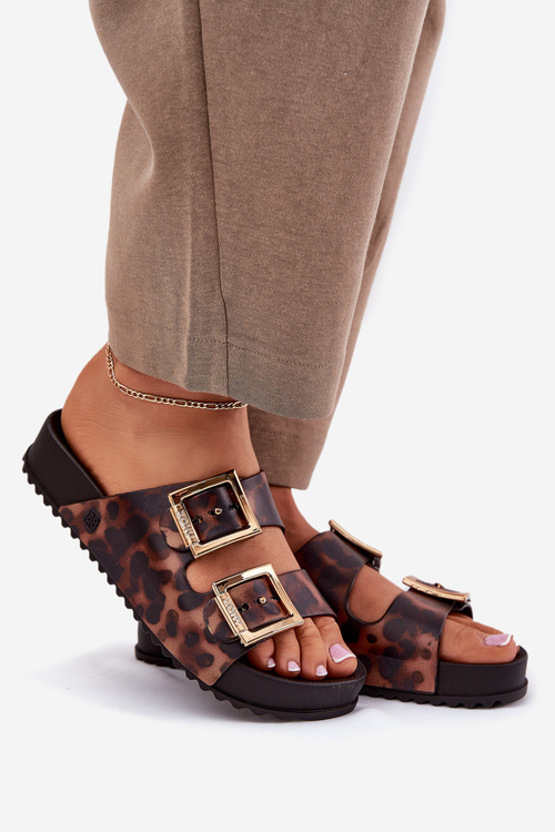 Voňavé Dámské Pantofle S Přezkami Leopardí Hnědé ZAXY RR285059