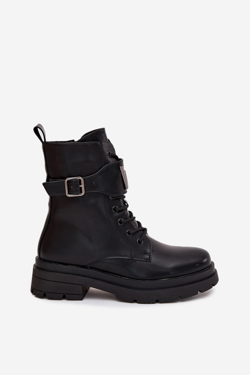 Dámské workery z eko kůže s ozdobným páskem Černé Ylianne