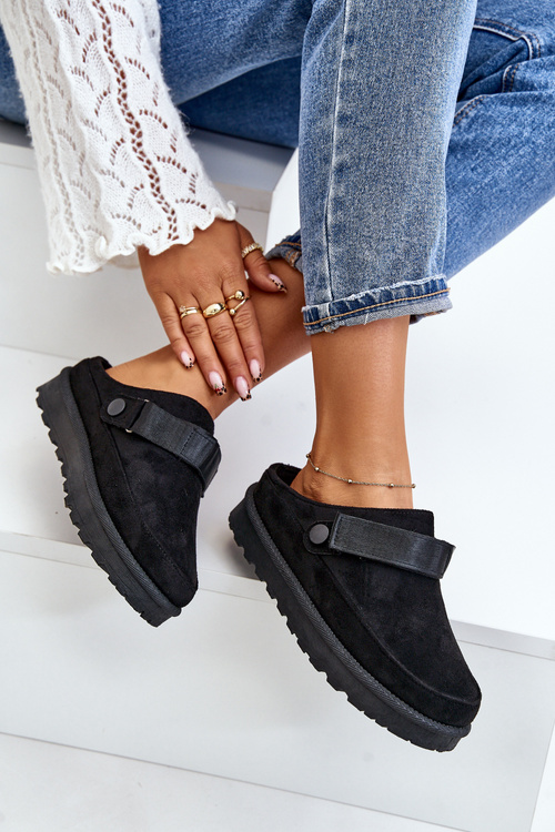 Dámské pantofle zateplené kožíškem na platformě černé Azida