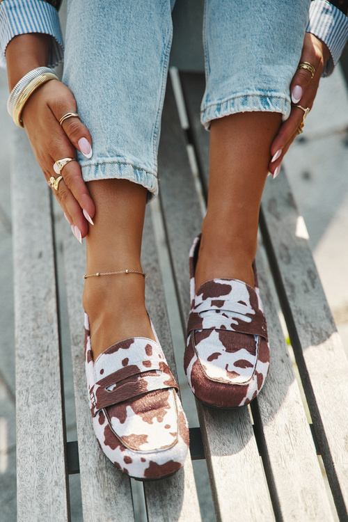 Loafery Mokasíny Ženské Ploché S Hladkými Vloženými Hnedo-Biele Soreline