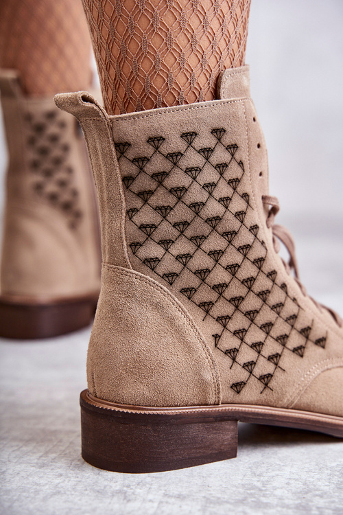 Šněrovací semišové kozačky Nicole 2751 Béžove