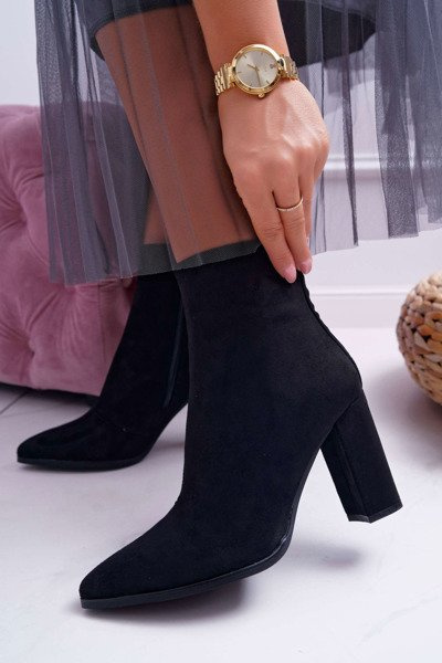 Dámské Kotníkové Boty Na Podpatku Se Zipem Semišové černé Ferol