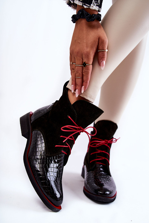 Krokodílové kožené topánky čierne a červené Cheyenne