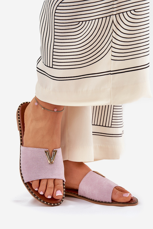 Dámské Sandály Na Plochém Podpatku S Ozdobnými Detaily Fialové Saliena