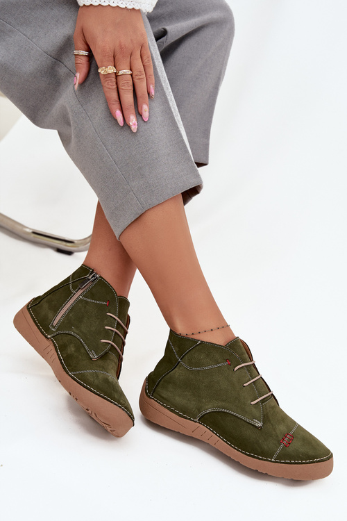 Kožené dámské polobotky s prošitím na zip Artiker 57C2119 zelené