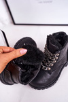 Dětské Zateplené Boty Eko Kůže řetěz Černé Rock&Roll