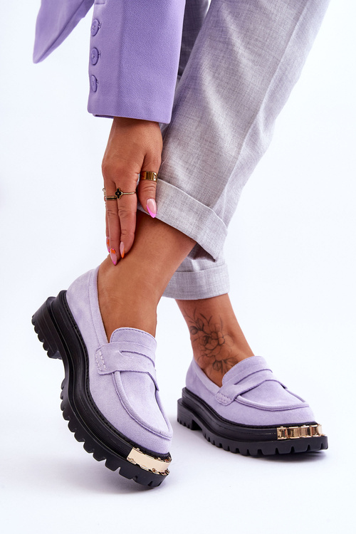 Klasické semišové mokasíny s purpurovou ozdobou monaro