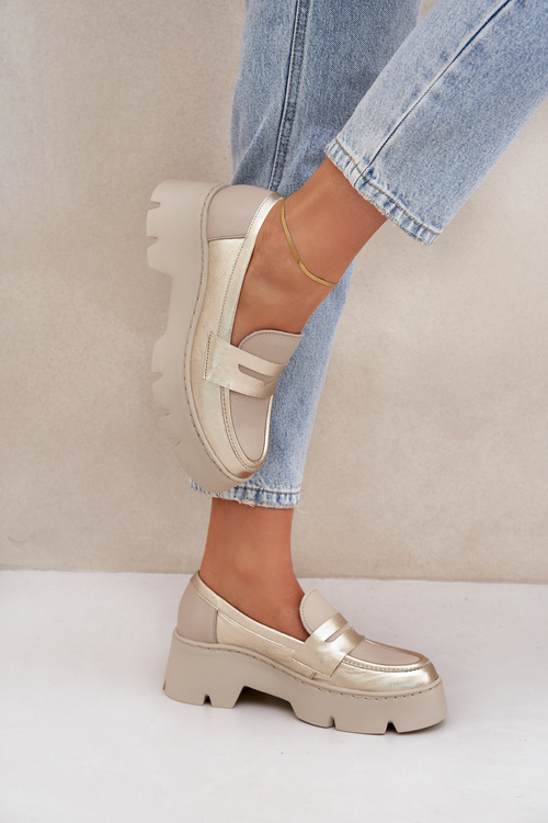 Kožené Dámské Mokasíny Na Platformě A Plochém Podpatku Panteří Zazoo 20191 Zlaté