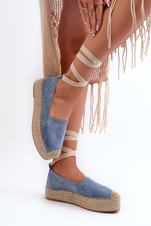 Dámské šněrovací espadrilky na platformě s pletením modré Tailesse